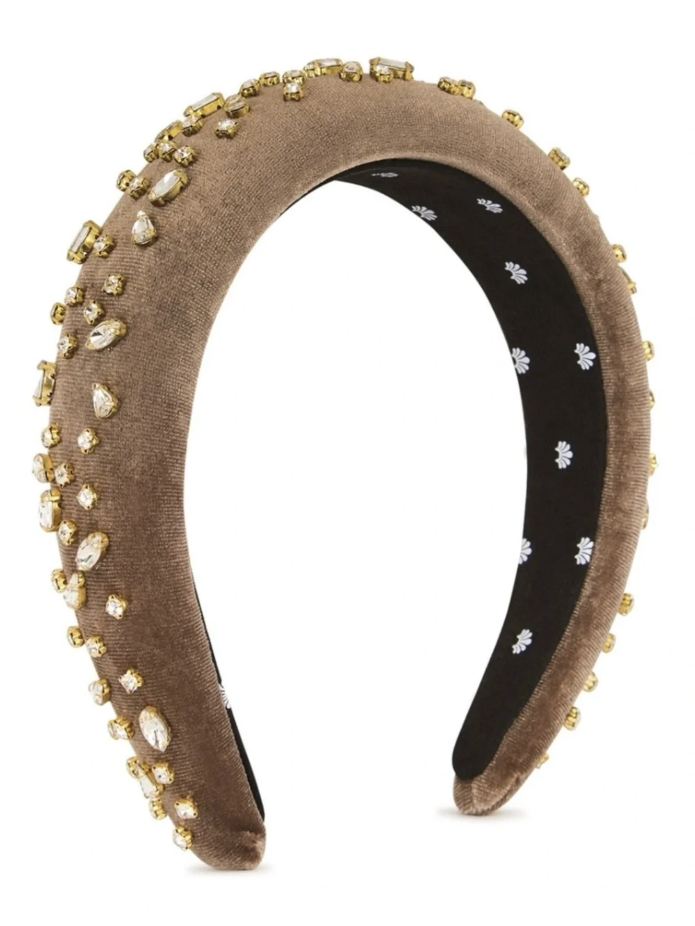LeLe Sadoughi Taupe crystal-embellished velvet headband